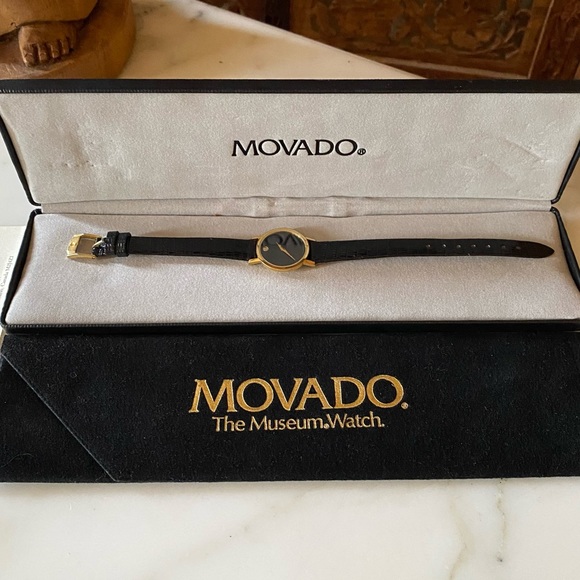 Vintage Movado Classic Slim Museum Watch Gold w/New Band  Box - Picture 3 of 14
